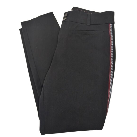Anthropologie The Essential Slim Trouser Pants Womens 4 Black Side Stripe Retro - Picture 2 of 9